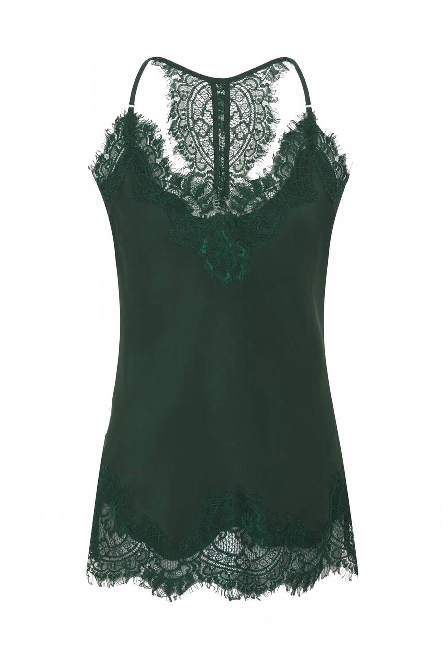 NEW GOLD HAWK women's lucy lace silk trim cami in hunter green